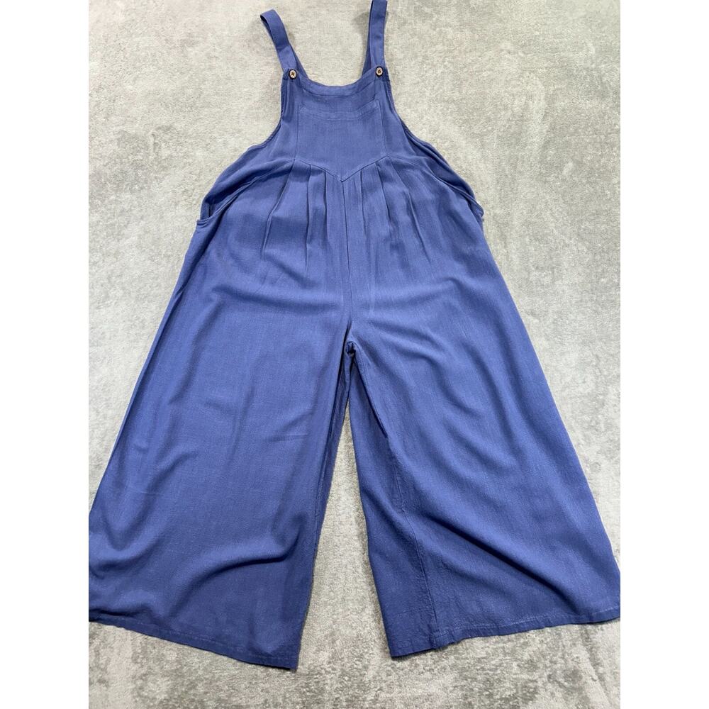 Anrabess Overall Jumpsuit Small Blue Wide Leg Linen Blend Romper Loose Lagenlook